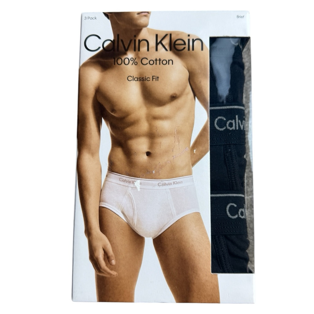 Calvin Klein Mens Small Black Brief Classic Fit 100% Cotton 3 Pack New
